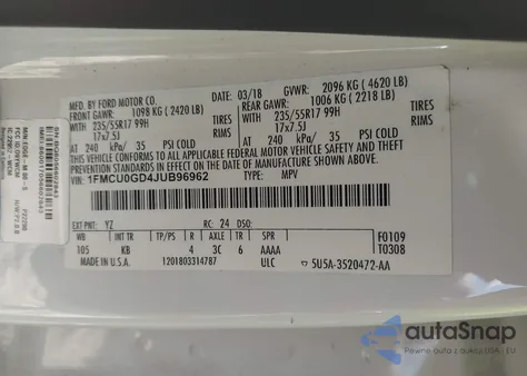 2018 Ford Escape Se из США, поврежденный, VIN 1FMCU0GD4JUB96962